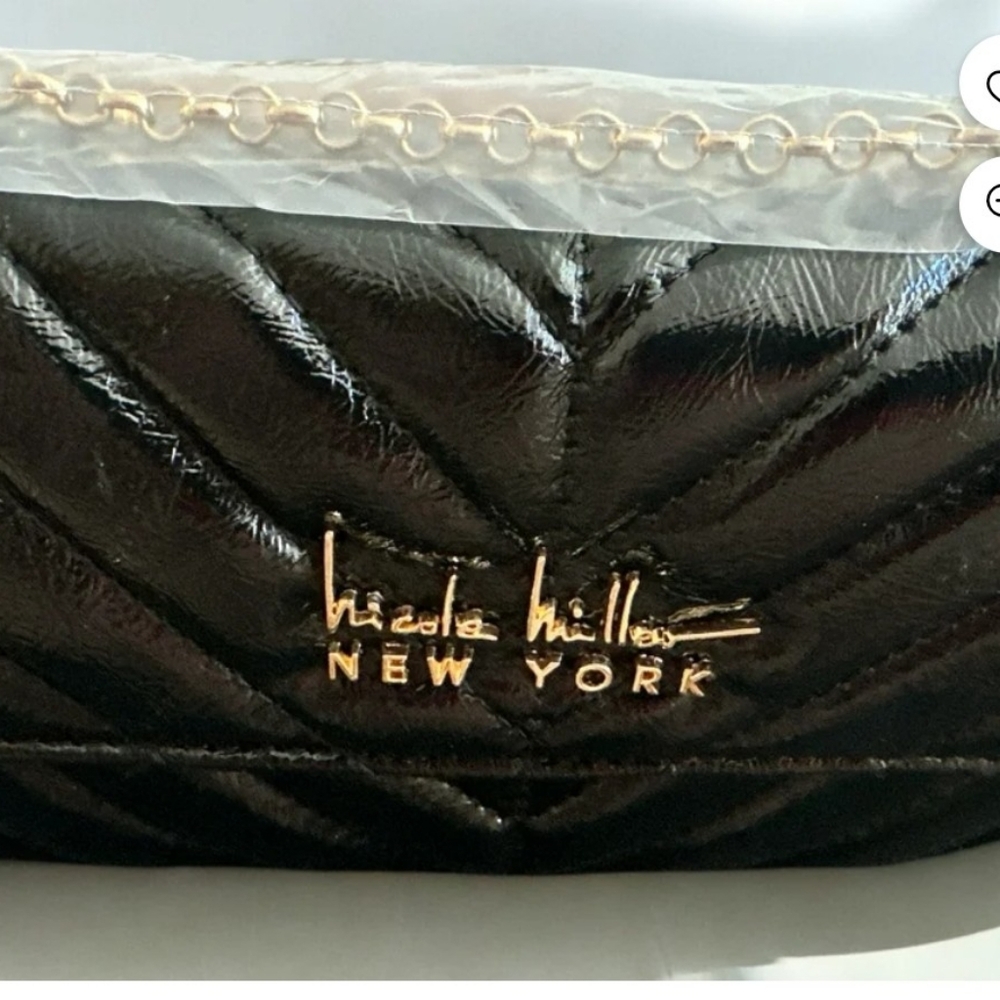 Nicole Miller black and gold chain small purse